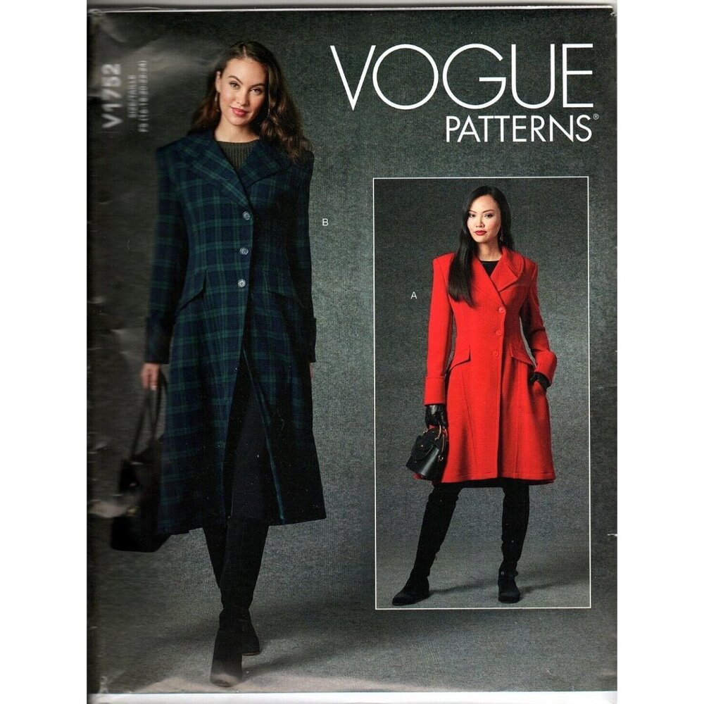 Vogue V1752 Womens 16 to 24 Lined Long Coat Uncut Sewing Pattern